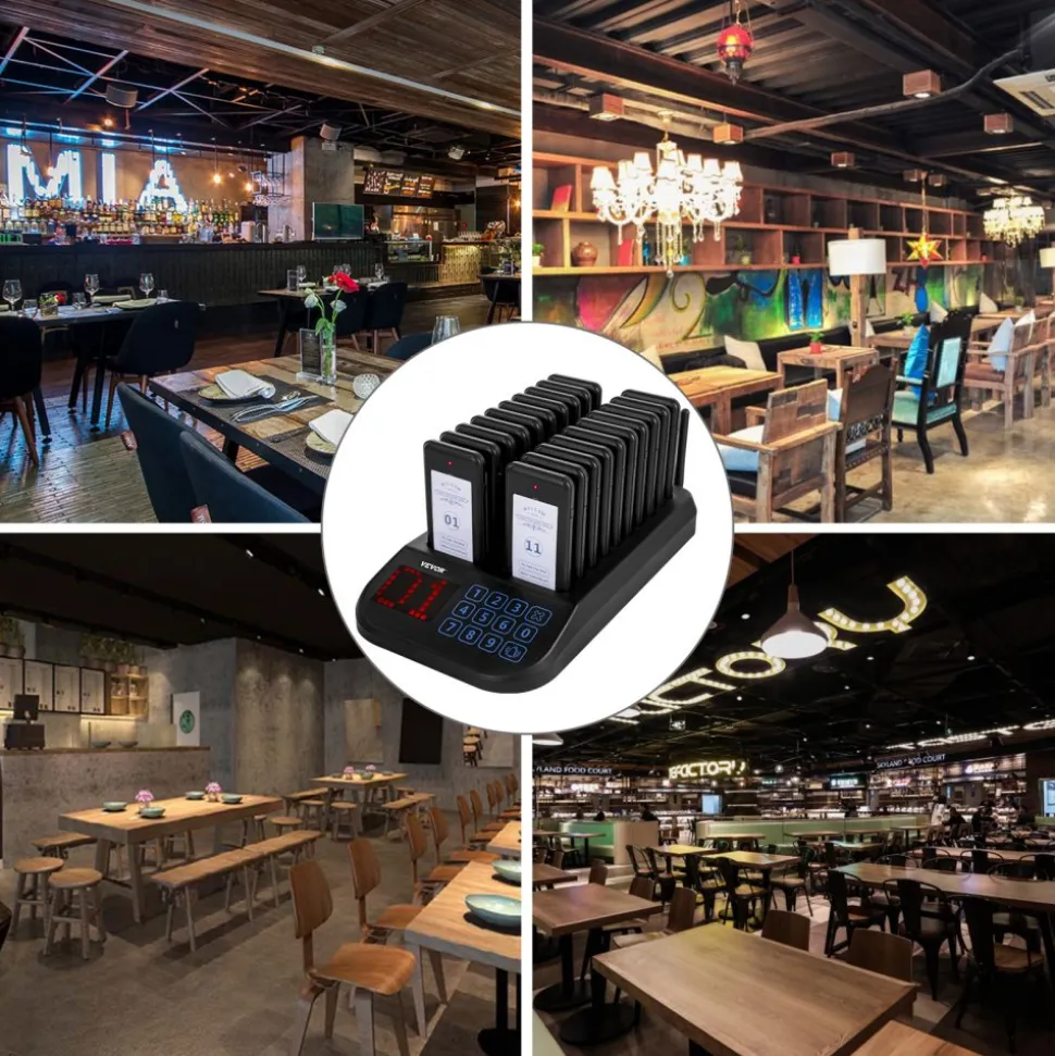 VEVOR F103 Restaurant Pager System 20 Pagers, Max 98 Beepers Wireless Calling System, Touch Keyboard with Vibration, Flashing and Buzzer for Church, Nurse,Hospital & Hotel