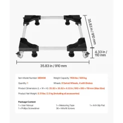 VEVOR Fridge Stand Mobile Base, 1100 lbs Load Capacity, Washing Machine Stand with 8 Locking Twin Wheels and 4 Brakes, 27.5 -35.4 Inches Adjustable Furniture Dolly for Washer, Refrigerator and Dryer