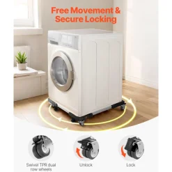 VEVOR Fridge Stand Mobile Base, 1100 lbs Load Capacity, Washing Machine Stand with 8 Locking Twin Wheels and 4 Brakes, 27.5 -35.4 Inches Adjustable Furniture Dolly for Washer, Refrigerator and Dryer