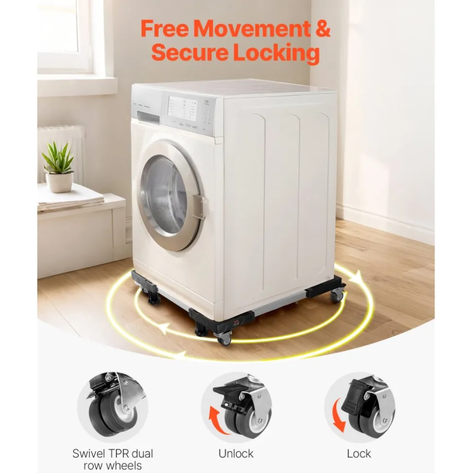 VEVOR Fridge Stand Mobile Base, 1100 lbs Load Capacity, Washing Machine Stand with 8 Locking Twin Wheels and 4 Brakes, 27.5 -35.4 Inches Adjustable Furniture Dolly for Washer, Refrigerator and Dryer