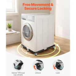 VEVOR Fridge Stand Mobile Base, 1200 lbs Load Capacity, Washing Machine Stand with 8 Locking Twin Wheels and 4 Brakes, 23-36.6 Inches Adjustable Furniture Dolly for Washer, Refrigerator and Dryer
