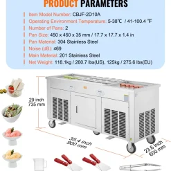 VEVOR Fried Ice Cream Roll Machine, 2Pcs 17.7
