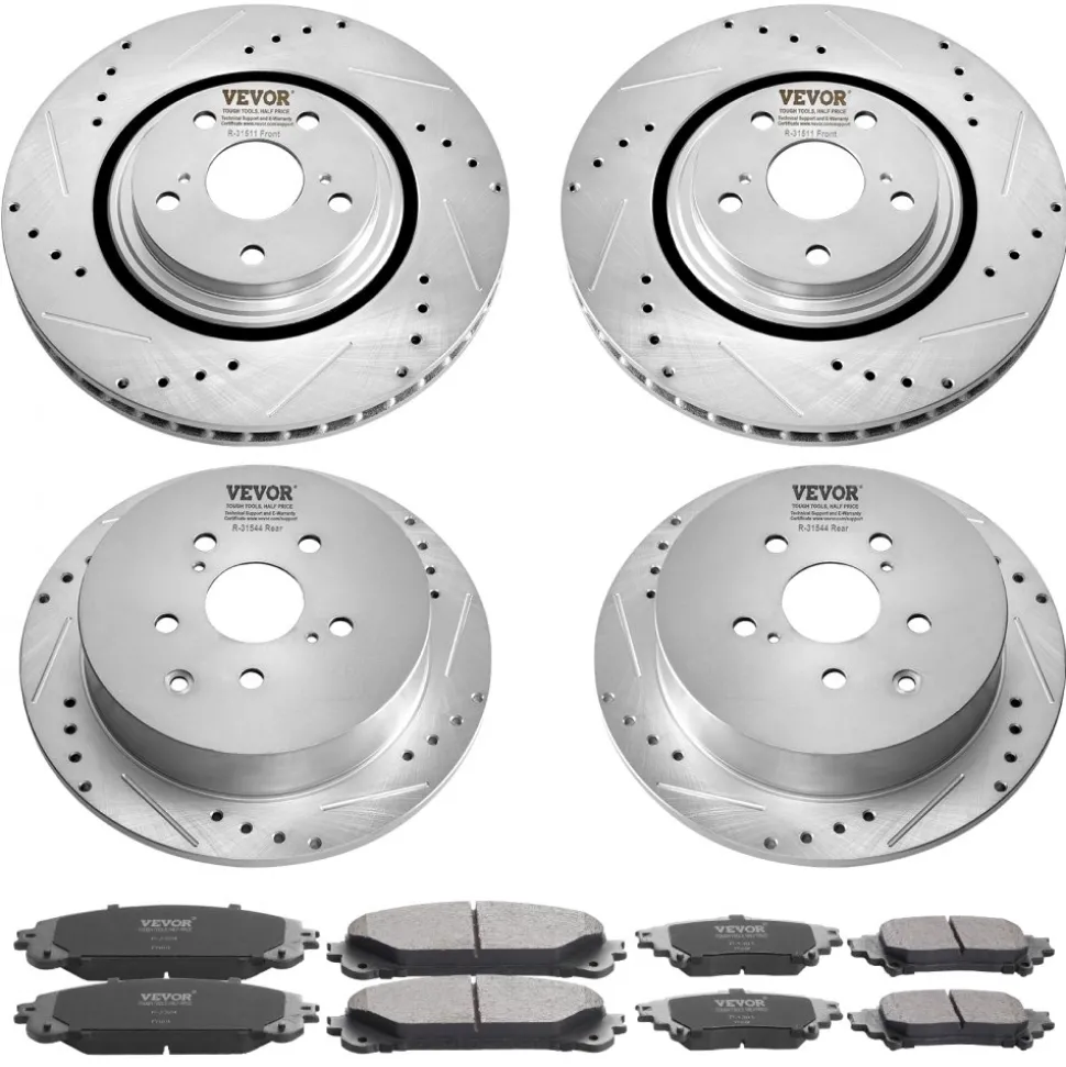 VEVOR Front and Rear Brake Kit Compatible with 2014-2015 Nissan Rogue (2 Row Seating; 11.65 inch (296mm) Front Outer Diameter), Hollow Structure Brake Rotors Ceramic Brake Pads Replacement Kit