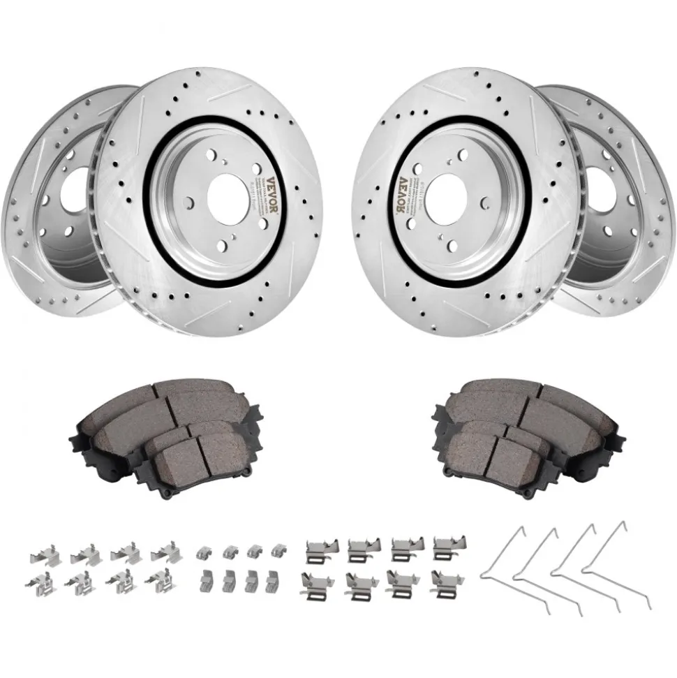 VEVOR Front and Rear Brake Kit Compatible with 2014-2015 Nissan Rogue (2 Row Seating; 11.65 inch (296mm) Front Outer Diameter), Hollow Structure Brake Rotors Ceramic Brake Pads Replacement Kit