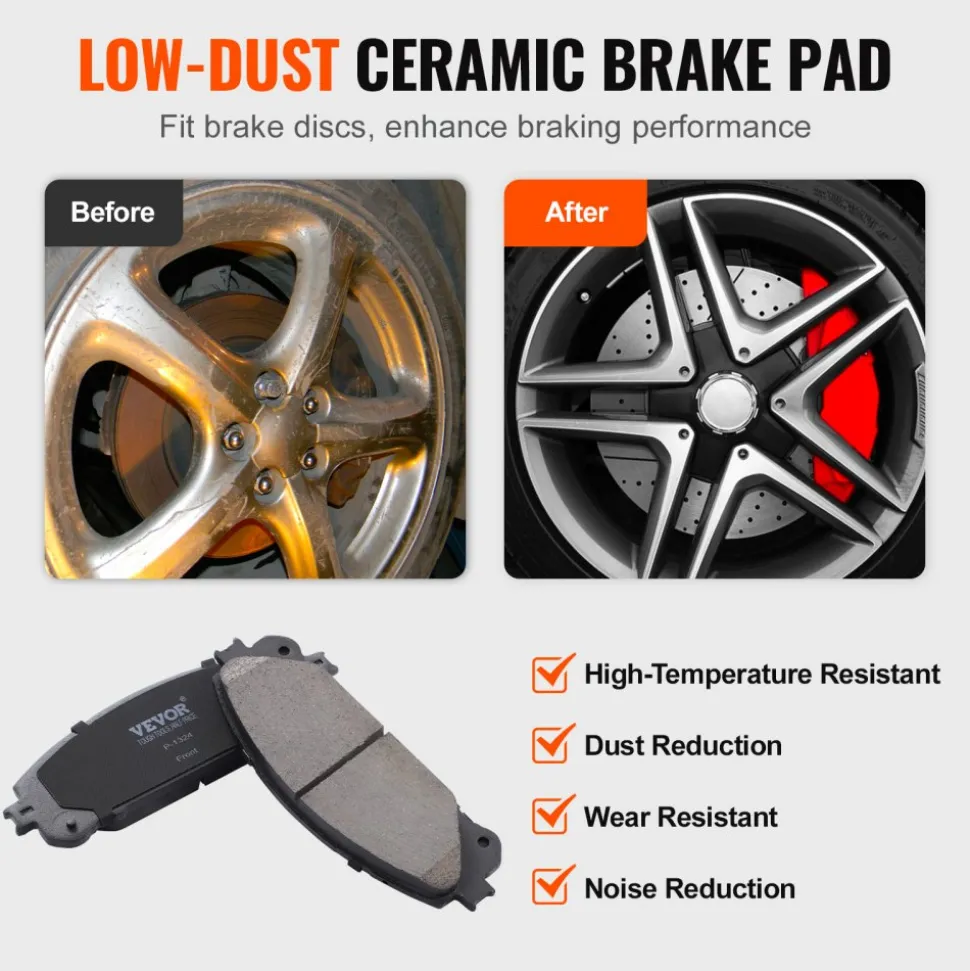 VEVOR Front and Rear Brake Kit Compatible with 2014-2015 Nissan Rogue (2 Row Seating; 11.65 inch (296mm) Front Outer Diameter), Hollow Structure Brake Rotors Ceramic Brake Pads Replacement Kit