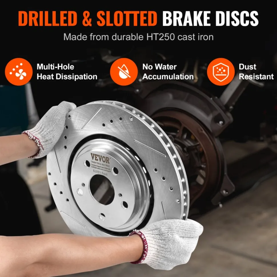 VEVOR Front and Rear Brake Kit Compatible with 2014-2015 Nissan Rogue (2 Row Seating; 11.65 inch (296mm) Front Outer Diameter), Hollow Structure Brake Rotors Ceramic Brake Pads Replacement Kit