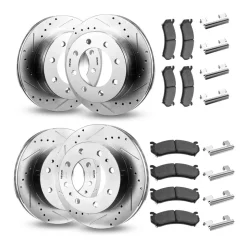VEVOR Front and Rear Brake Kit Compatible with 2002-2006 Chevrolet Avalanche 2500 (8 STUD), 2002-2004 Chevrolet Silverado 2500 (Models w/Manual Transmission ONLY), Drilled & Slotted Brake Rotors
