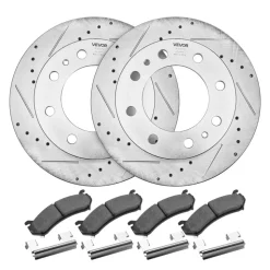 VEVOR Front and Rear Brake Kit Compatible with 2002-2006 Chevrolet Avalanche 2500 (8 STUD), 2002-2004 Chevrolet Silverado 2500 (Models w/Manual Transmission ONLY), Drilled & Slotted Brake Rotors