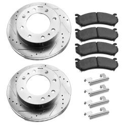 VEVOR Front and Rear Brake Kit Compatible with 2002-2006 Chevrolet Avalanche 2500 (8 STUD), 2002-2004 Chevrolet Silverado 2500 (Models w/Manual Transmission ONLY), Drilled & Slotted Brake Rotors