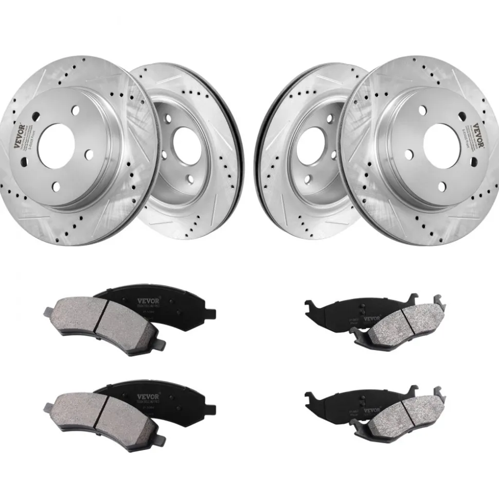 VEVOR Front and Rear Brake Kit for 06-2018 Dodge Ram 1500, 07-2009 Dodge Durango Chrysler Aspen, Drilled and Slotted Brake Rotors Ceramic Brake Pads Replacement, 13.2" Front Rotors 13.9" Rear Rotors