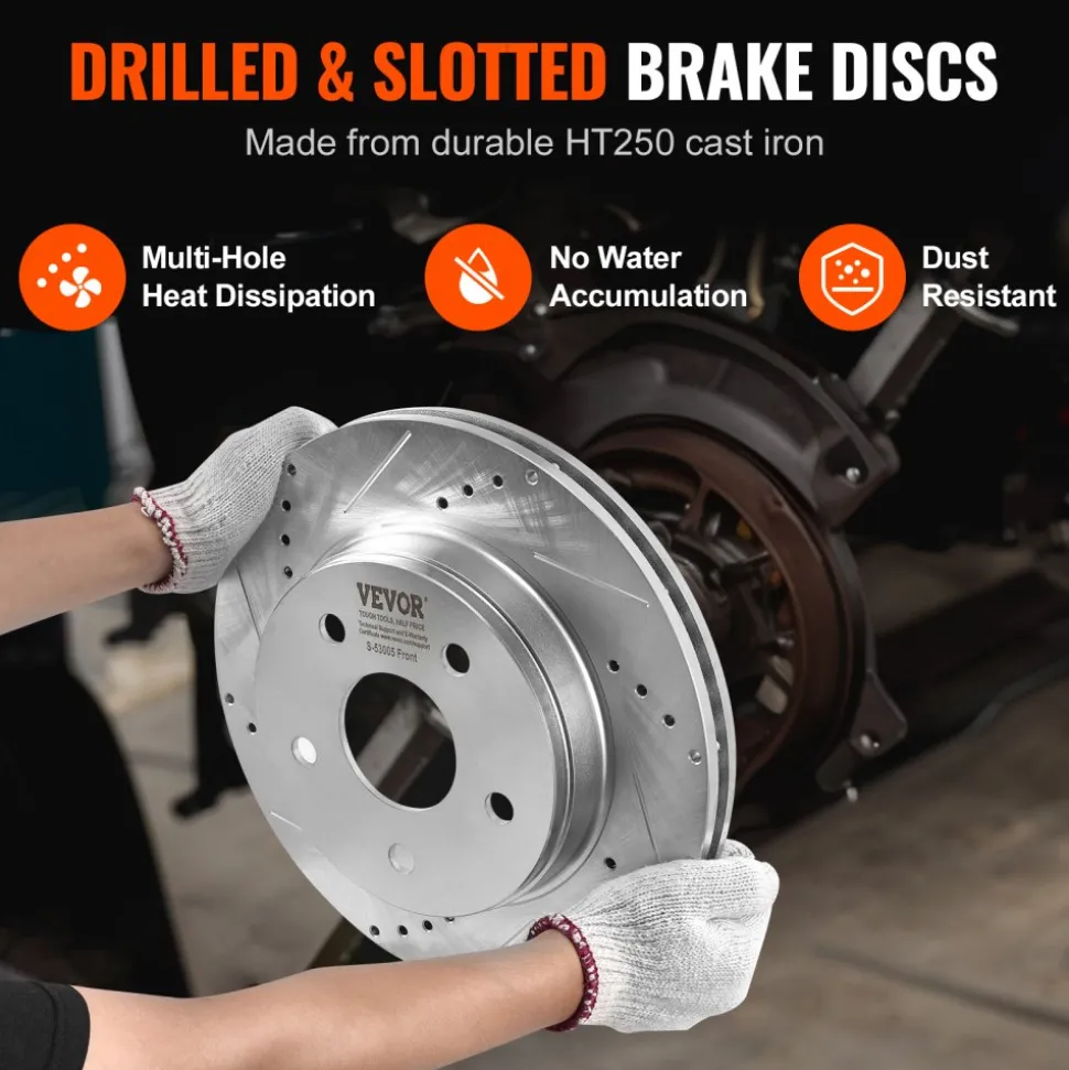 VEVOR Front and Rear Brake Kit for 06-2018 Dodge Ram 1500, 07-2009 Dodge Durango Chrysler Aspen, Drilled and Slotted Brake Rotors Ceramic Brake Pads Replacement, 13.2" Front Rotors 13.9" Rear Rotors
