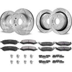 VEVOR Front and Rear Brake Kit for 06-2018 Dodge Ram 1500, 07-2009 Dodge Durango Chrysler Aspen, Drilled and Slotted Brake Rotors Ceramic Brake Pads Replacement, 13.2