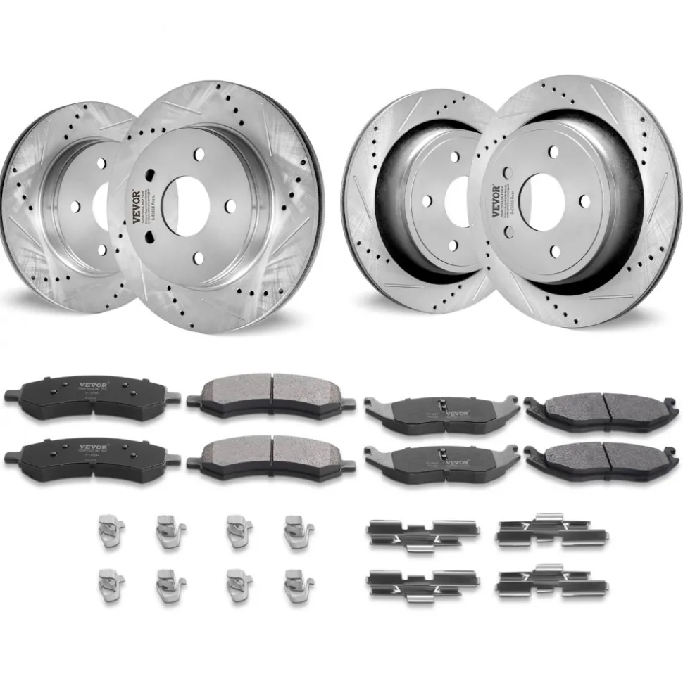 VEVOR Front and Rear Brake Kit for 06-2018 Dodge Ram 1500, 07-2009 Dodge Durango Chrysler Aspen, Drilled and Slotted Brake Rotors Ceramic Brake Pads Replacement, 13.2" Front Rotors 13.9" Rear Rotors