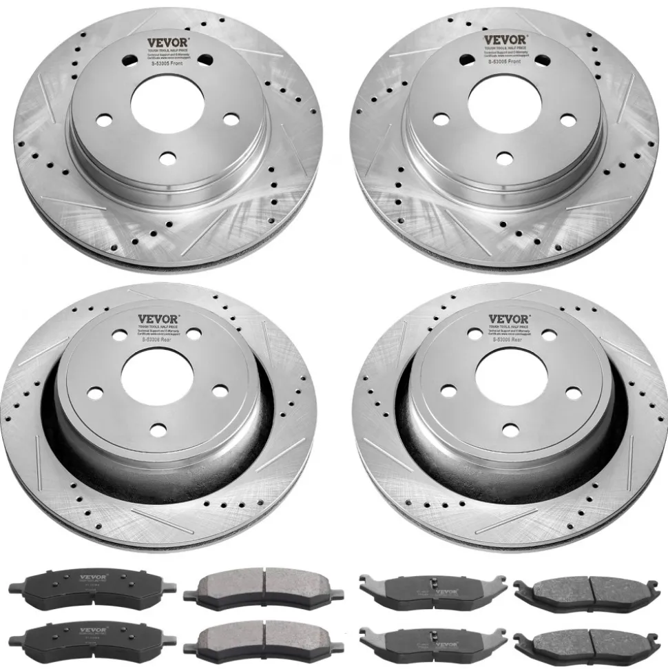 VEVOR Front and Rear Brake Kit for 06-2018 Dodge Ram 1500, 07-2009 Dodge Durango Chrysler Aspen, Drilled and Slotted Brake Rotors Ceramic Brake Pads Replacement, 13.2" Front Rotors 13.9" Rear Rotors