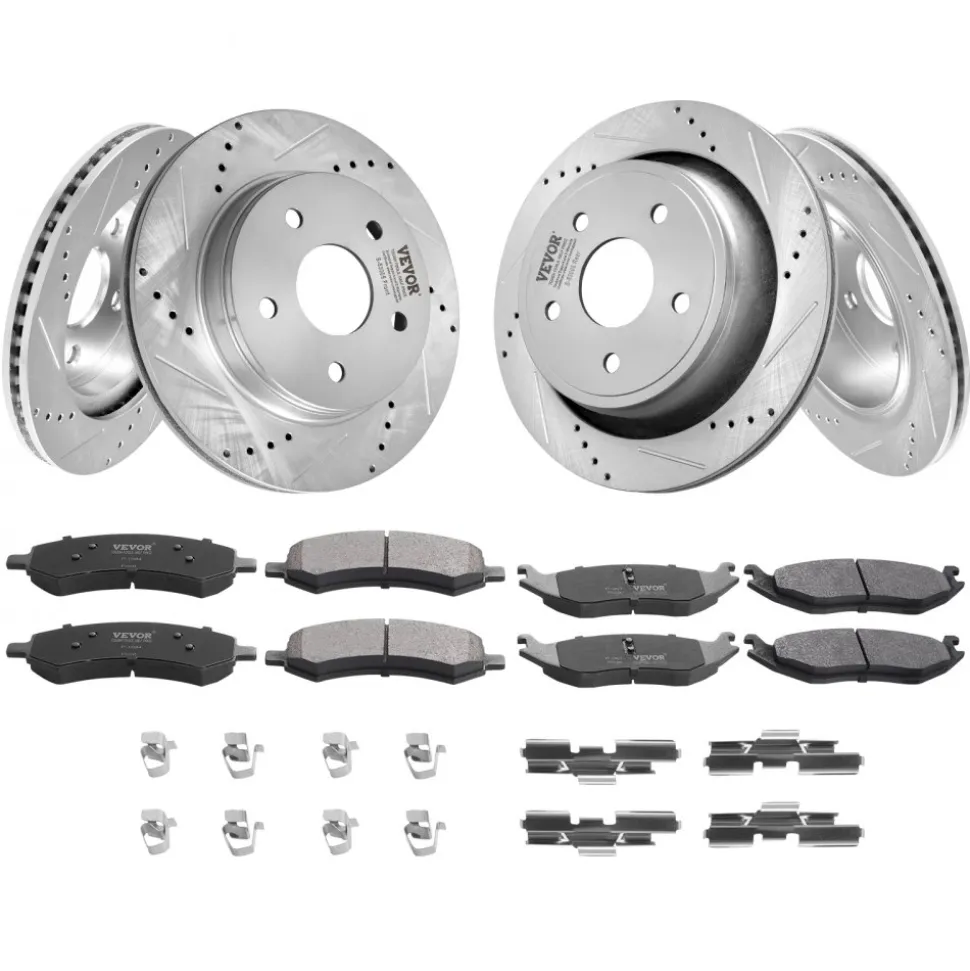 VEVOR Front and Rear Brake Kit for 06-2018 Dodge Ram 1500, 07-2009 Dodge Durango Chrysler Aspen, Drilled and Slotted Brake Rotors Ceramic Brake Pads Replacement, 13.2" Front Rotors 13.9" Rear Rotors