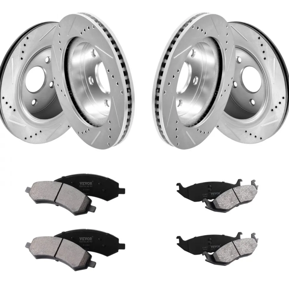 VEVOR Front and Rear Brake Kit for 06-2018 Dodge Ram 1500, 07-2009 Dodge Durango Chrysler Aspen, Drilled and Slotted Brake Rotors Ceramic Brake Pads Replacement, 13.2" Front Rotors 13.9" Rear Rotors