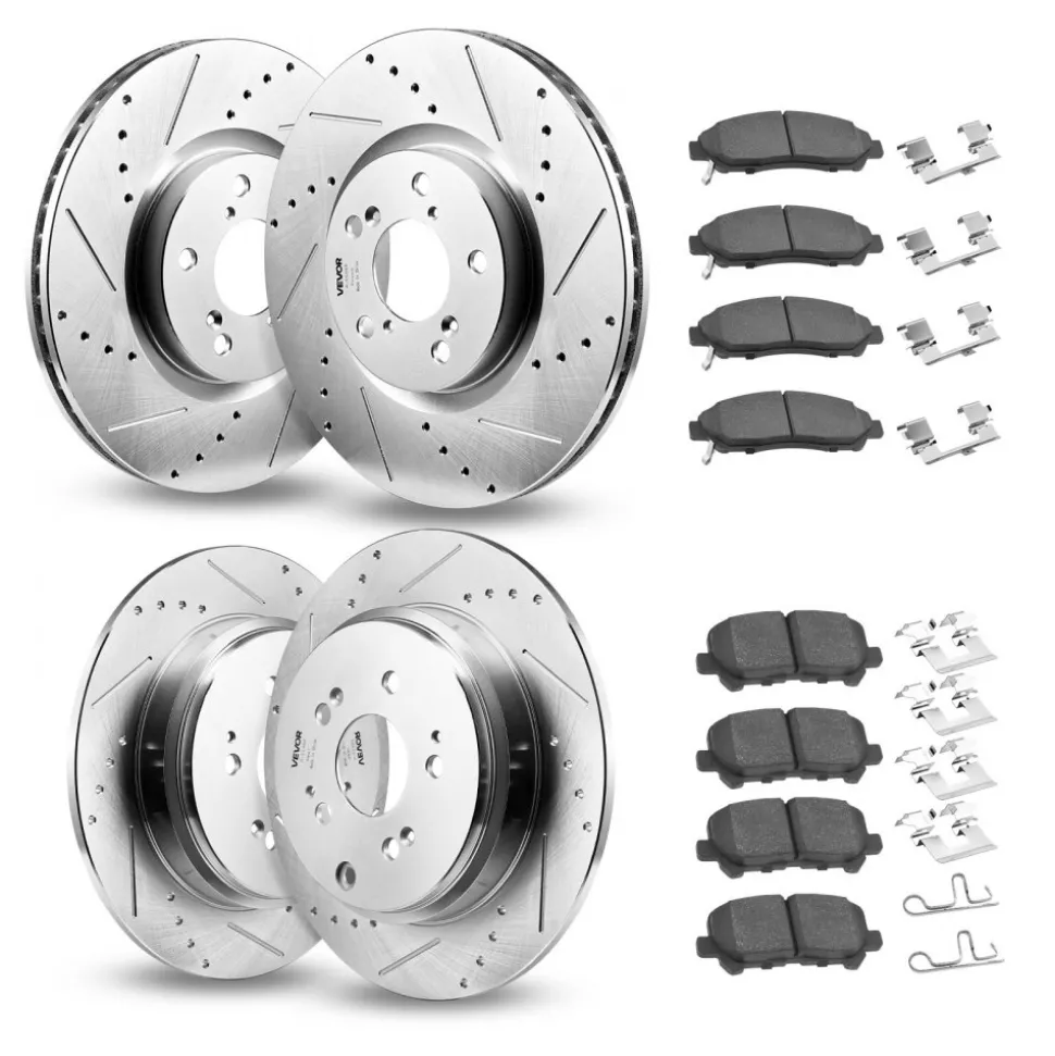 VEVOR Front and Rear Brake Kit Compatible with 2007-2013 Acura MDX, 2010-2013 Acura ZDX, 2009-2014 Honda Pilot, Drilled and Slotted Brake Rotors Ceramic Brake Pads Replacement Kit, 13 in (Front)
