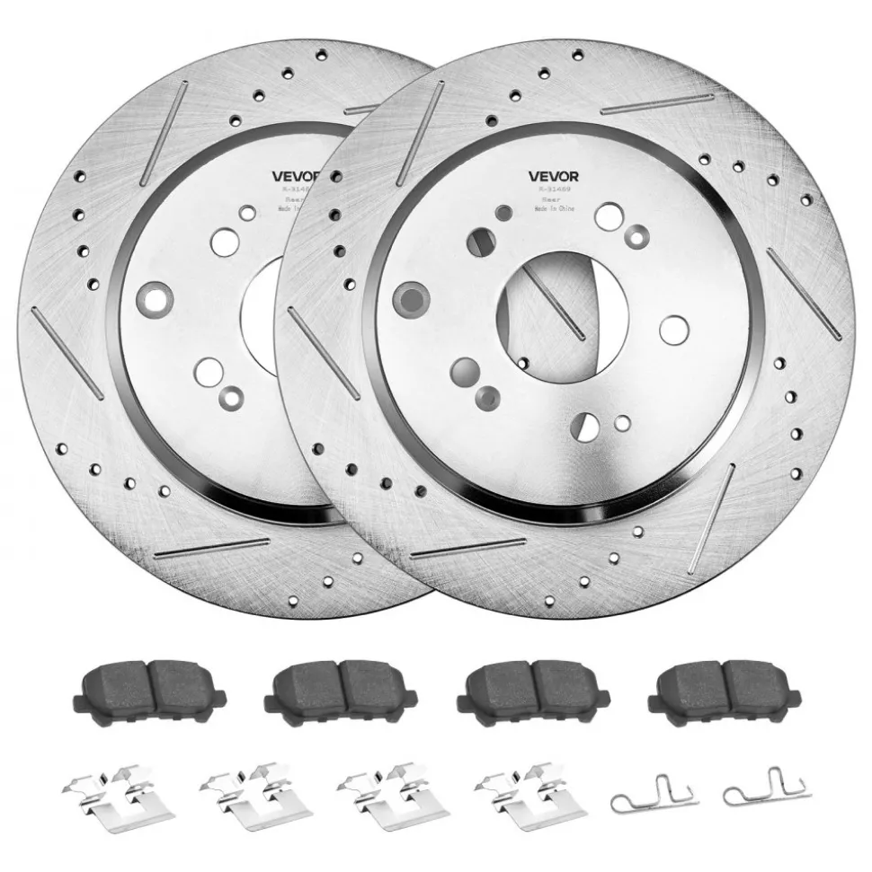 VEVOR Front and Rear Brake Kit Compatible with 2007-2013 Acura MDX, 2010-2013 Acura ZDX, 2009-2014 Honda Pilot, Drilled and Slotted Brake Rotors Ceramic Brake Pads Replacement Kit, 13 in (Front)