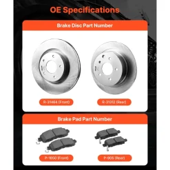 VEVOR Front and Rear Brake Kit Compatible with 2013 Nissan Altima (Base, SL, SV & S Sedan), 2014-2018 Nissan Altima, 2019-2023 Nissan Altima (with Manual Parking Brake), Hollow Structure Front Rotors