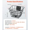 VEVOR Front Bike Basket, Electric Scooter Basket with Fixed Bracket - Max Bearing 20 lbs, Construct from Solid Steel, Kids Bike Basket/Adult Bicycle Basket/Knee Electric Scooter Accessories