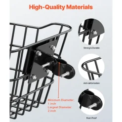 VEVOR Front Bike Basket, Electric Scooter Basket with Fixed Bracket - Max Bearing 20 lbs, Construct from Solid Steel, Kids Bike Basket/Adult Bicycle Basket/Knee Electric Scooter Accessories