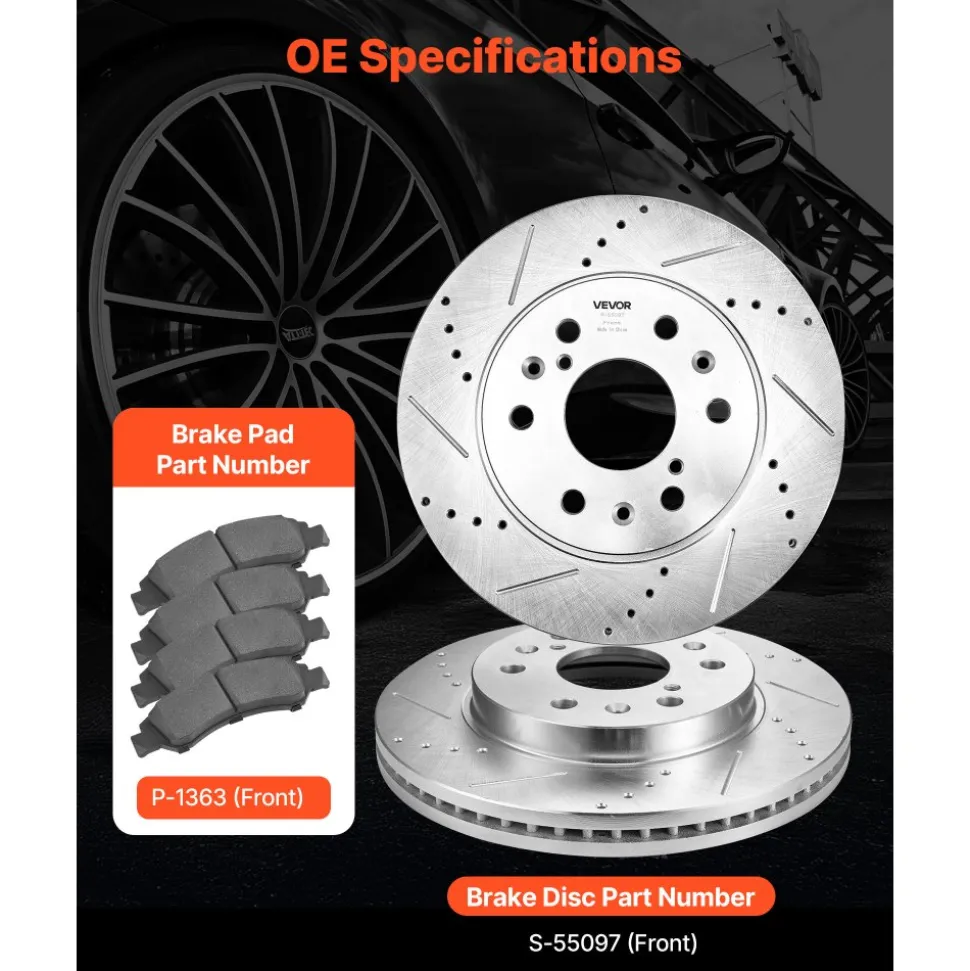 VEVOR Front Brake Kit Compatible with 2008-2016 Cadillac Escalade/Escalade ESV, 2017-2020 Cadillac Escalade/Escalade ESV (Models without Brembo Brake Package), Drilled & Slotted Brake Rotors Kit
