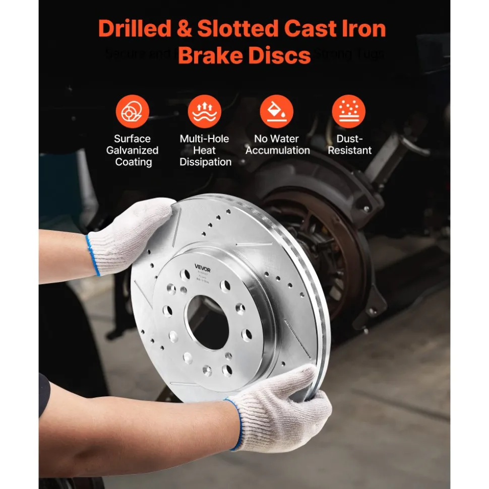 VEVOR Front Brake Kit Compatible with 2008-2016 Cadillac Escalade/Escalade ESV, 2017-2020 Cadillac Escalade/Escalade ESV (Models without Brembo Brake Package), Drilled & Slotted Brake Rotors Kit