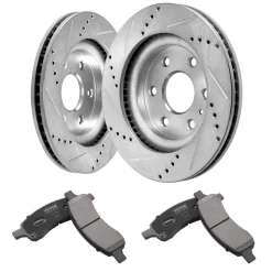VEVOR Front Brake Kit Compatible with 2007-2017 Chevy Traverse, Buick Enclave, GMC Acadia, Saturn Outlook, Drilled and Slotted Brake Rotors Ceramic Brake Pads Replacement Kit, 12.8" Front Rotors