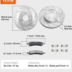VEVOR Front Brake Kit Compatible with 2007-2017 Chevy Traverse, Buick Enclave, GMC Acadia, Saturn Outlook, Drilled and Slotted Brake Rotors Ceramic Brake Pads Replacement Kit, 12.8