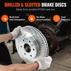 VEVOR Front Brake Kit Compatible with 2007-2017 Chevy Traverse, Buick Enclave, GMC Acadia, Saturn Outlook, Drilled and Slotted Brake Rotors Ceramic Brake Pads Replacement Kit, 12.8