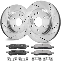 VEVOR Front Brake Kit Compatible with 2007-2017 Chevy Traverse, Buick Enclave, GMC Acadia, Saturn Outlook, Drilled and Slotted Brake Rotors Ceramic Brake Pads Replacement Kit, 12.8