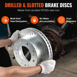 VEVOR Front Brake Kit Compatible with 2011-2019 Chevy Silverado GMC Sierra 2500 3500 HD, Drilled and Slotted Brake Rotors Ceramic Brake Pads Replacement Kit, 14" Front Rotors