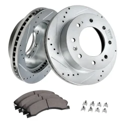 VEVOR Front Brake Kit Compatible with 2011-2019 Chevy Silverado GMC Sierra 2500 3500 HD, Drilled and Slotted Brake Rotors Ceramic Brake Pads Replacement Kit, 14