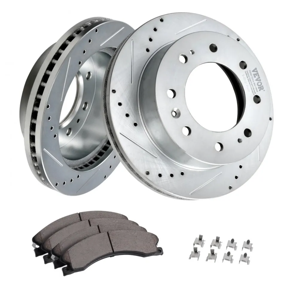 VEVOR Front Brake Kit Compatible with 2011-2019 Chevy Silverado GMC Sierra 2500 3500 HD, Drilled and Slotted Brake Rotors Ceramic Brake Pads Replacement Kit, 14" Front Rotors