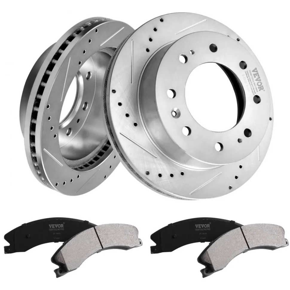 VEVOR Front Brake Kit Compatible with 2011-2019 Chevy Silverado GMC Sierra 2500 3500 HD, Drilled and Slotted Brake Rotors Ceramic Brake Pads Replacement Kit, 14" Front Rotors