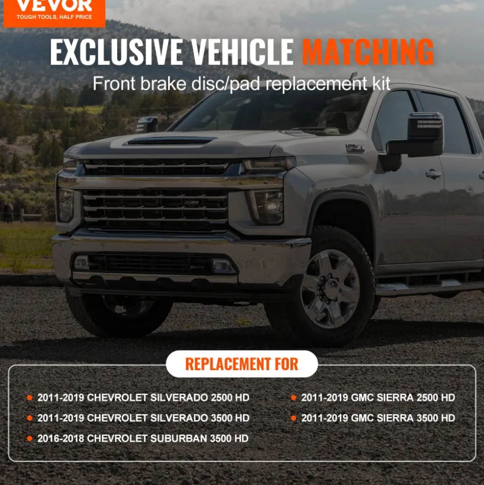 VEVOR Front Brake Kit Compatible with 2011-2019 Chevy Silverado GMC Sierra 2500 3500 HD, Drilled and Slotted Brake Rotors Ceramic Brake Pads Replacement Kit, 14" Front Rotors