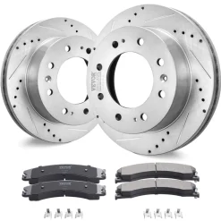 VEVOR Front Brake Kit Compatible with 2011-2019 Chevy Silverado GMC Sierra 2500 3500 HD, Drilled and Slotted Brake Rotors Ceramic Brake Pads Replacement Kit, 14