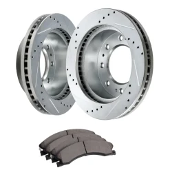 VEVOR Front Brake Kit Compatible with 2011-2019 Chevy Silverado GMC Sierra 2500 3500 HD, Drilled and Slotted Brake Rotors Ceramic Brake Pads Replacement Kit, 14