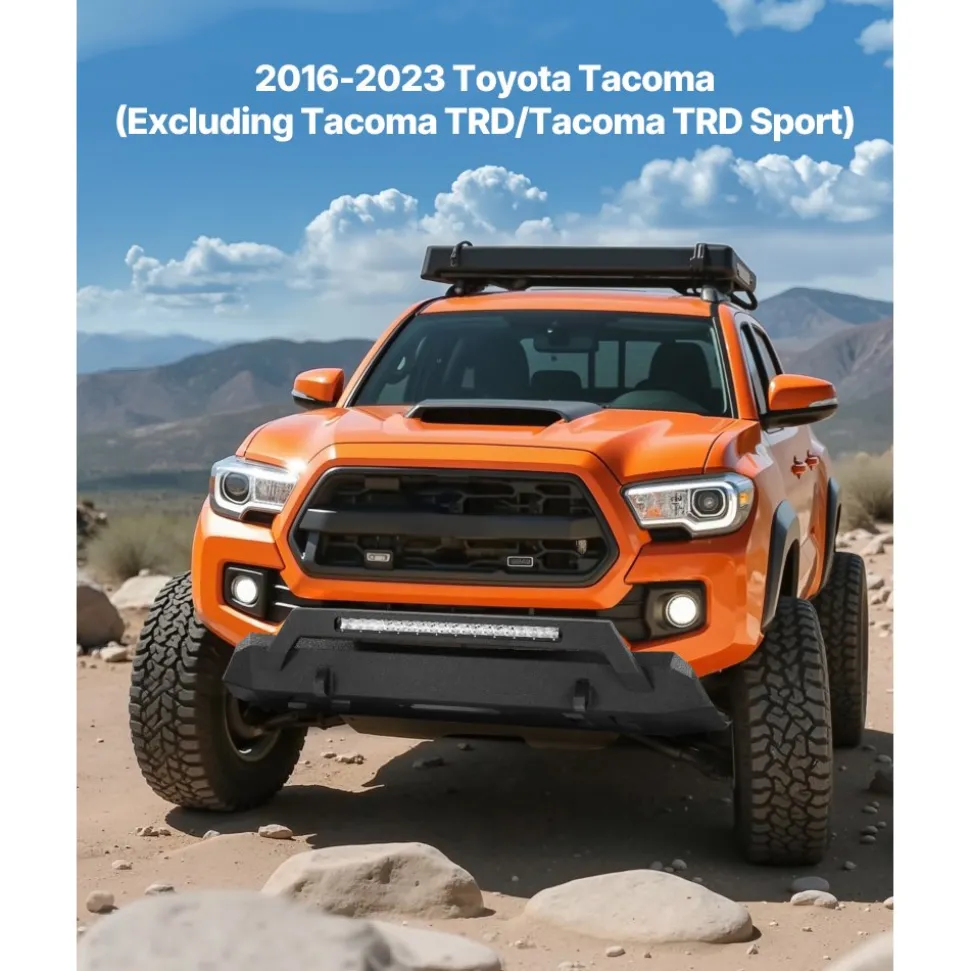 VEVOR Front Bumper Compatible with 2016-2023 Toyota Tacoma (Excluding Tacoma TRD/Tacoma TRD Sport), Pickup Truck Bumper with LED Light Bar, Winch Plate & D-Rings Mounts, Heavy-Duty Steel Front Bumper with E-Coating
