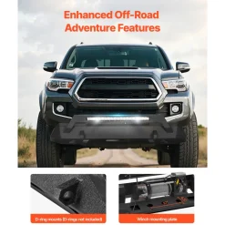 VEVOR Front Bumper Compatible with 2016-2023 Toyota Tacoma (Excluding Tacoma TRD/Tacoma TRD Sport), Pickup Truck Bumper with LED Light Bar, Winch Plate & D-Rings Mounts, Heavy-Duty Steel Front Bumper with E-Coating