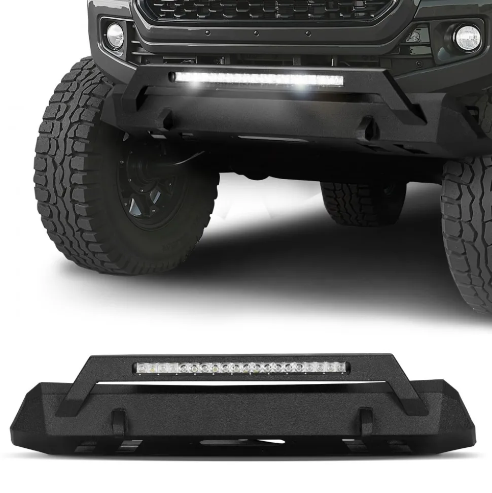 VEVOR Front Bumper Compatible with 2016-2023 Toyota Tacoma (Excluding Tacoma TRD/Tacoma TRD Sport), Pickup Truck Bumper with LED Light Bar, Winch Plate & D-Rings Mounts, Heavy-Duty Steel Front Bumper with E-Coating