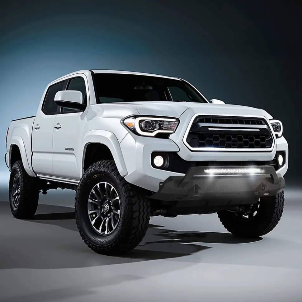 VEVOR Front Bumper Compatible with 2016-2023 Toyota Tacoma (Excluding Tacoma TRD/Tacoma TRD Sport), Pickup Truck Bumper with LED Light Bar, Winch Plate & D-Rings Mounts, Heavy-Duty Steel Front Bumper with E-Coating
