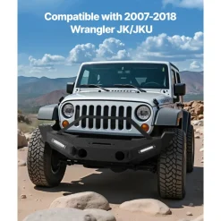 VEVOR Front Bumper Compatible with 2007-2018 Wrangler JK/JKU, Heavy-Duty Steel Front Bumper with 2PCS LED Light Bars, Winch Plate, Fog Light Housing and D-Ring Mounts