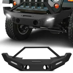 VEVOR Front Bumper Compatible with 2007-2018 Wrangler JK/JKU, Heavy-Duty Steel Front Bumper with 2PCS LED Light Bars, Winch Plate, Fog Light Housing and D-Ring Mounts