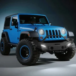 VEVOR Front Bumper Compatible with 2007-2018 Wrangler JK/JKU, Heavy-Duty Steel Front Bumper with 2PCS LED Light Bars, Winch Plate, Fog Light Housing and D-Ring Mounts