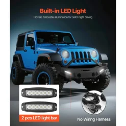 VEVOR Front Bumper Compatible with 2007-2018 Wrangler JK/JKU, Heavy-Duty Steel Front Bumper with 2PCS LED Light Bars, Winch Plate, Fog Light Housing and D-Ring Mounts