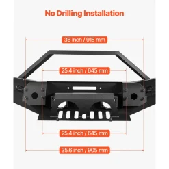 VEVOR Front Bumper Compatible with 2007-2018 Wrangler JK/JKU, Heavy-Duty Steel Front Bumper with 2PCS LED Light Bars, Winch Plate, Fog Light Housing and D-Ring Mounts