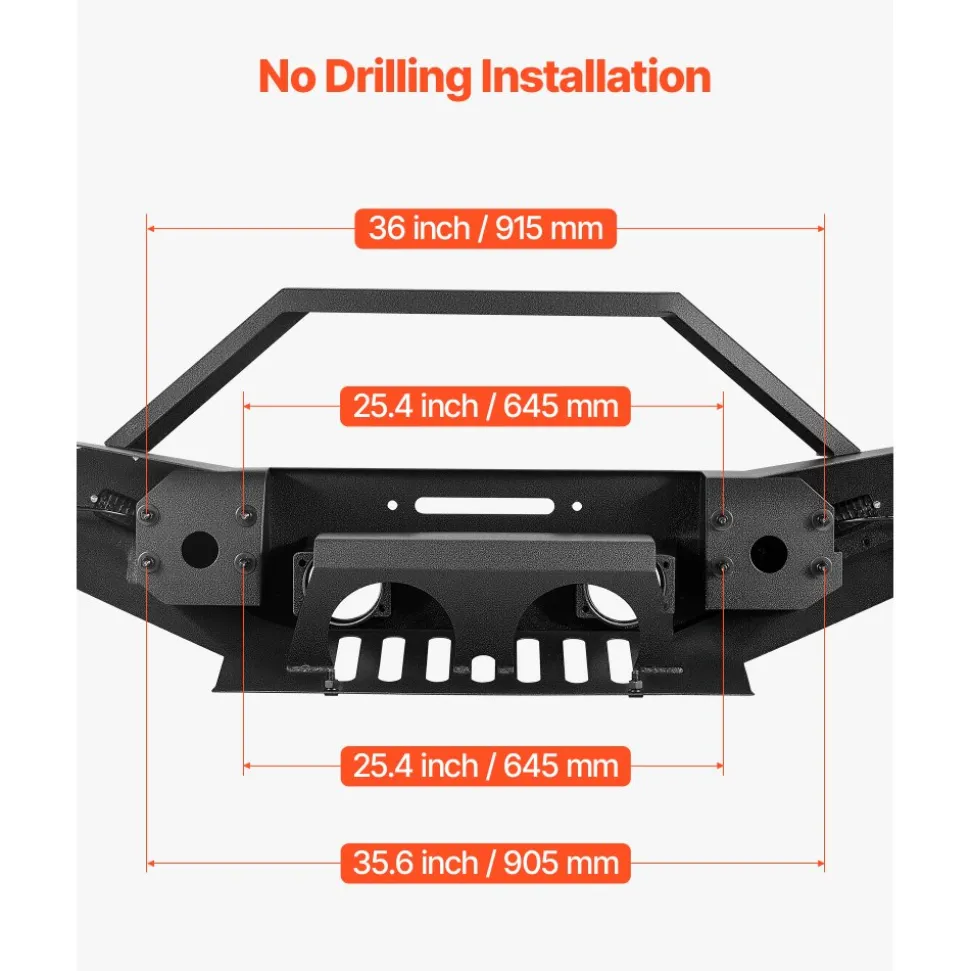 VEVOR Front Bumper Compatible with 2007-2018 Wrangler JK/JKU, Heavy-Duty Steel Front Bumper with 2PCS LED Light Bars, Winch Plate, Fog Light Housing and D-Ring Mounts