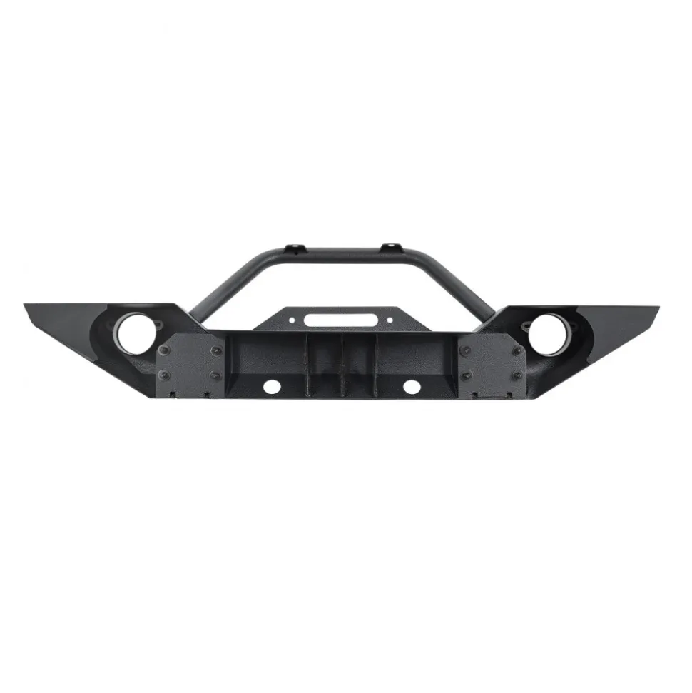 VEVOR Front Bumper Compatible with 2007-2018 Wrangler JK/JKU - with Winch Plate, D-Ring Mounts & Fog Light Housing, Heavy-Duty Steel Front Bumper with E-Coating