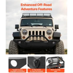 VEVOR Front Bumper Compatible with 2007-2018 Wrangler JK/JKU - with Winch Plate, D-Ring Mounts & Fog Light Housing, Heavy-Duty Steel Front Bumper with E-Coating